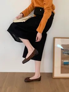 Scarpe basse vintage francesi stampa leopardata punta spaccata donna suola morbida