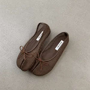 Damen Mesh flache Ballerinas braun Schleife atmungsaktiv Sommer Freizeitschuhe bequeme Schuhe