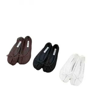Damen Mesh Split Toe Ballerinas mit Schleife Sommerschuhe flache Schuhe in Schwarz Weiss Braun