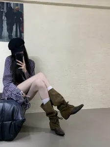 French pointed western cowboy boots mid-calf slouch boots with hidden wedge detail view