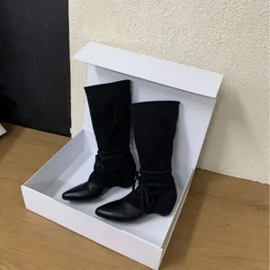Women mid-calf pointed toe cowboy boots stylish hidden wedge slouchy fashion boots main view