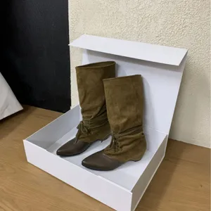 French pointed toe western boots women mid-calf slouchy boots with hidden heel daily wear.