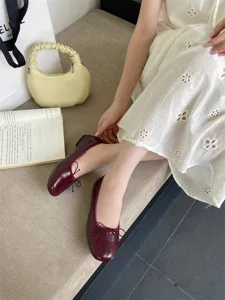 Vintage flat ballet shoes for women, stylish square toe shallow single shoes for daily wear.