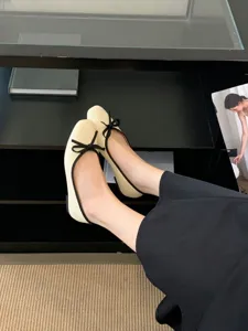 French square toe bow flat ballet shoes versatile soft comfortable women shoes trendy