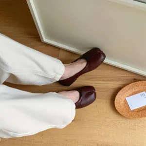 French split toe ballet flats stylish brown leather slip on shoes comfortable casual footwear