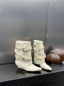 Bottines courtes à talons compensés pointus pour femmes avec multiples brides bouclées