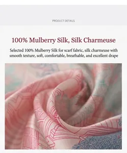 Close-up view of pure mulberry silk satin scarf showcasing smooth texture and fine fabric.