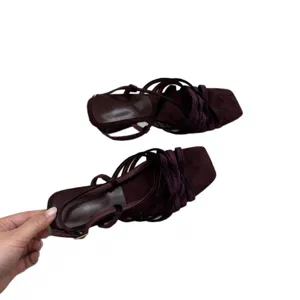Women's purple square toe strappy sandals stylish summer high heels casual shoes