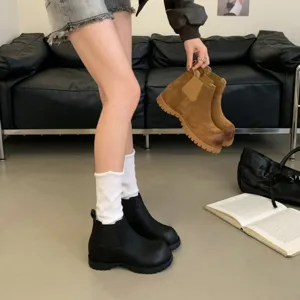 Women's Platform Chelsea Boots Retro Round Toe Thick Sole Short Boots Microfiber Casual Fashion Ankle Boots Winter