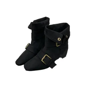 Bottines courtes vintage en suédine noire pour femme avec boucle, chaussures d'hiver.