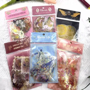 Wei Mo 50pcs gold stamping PET transparent waterproof stickers DIY journal decor sets
