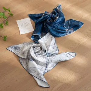 Luxury silk square scarf with classic pastoral print, elegant neckerchief for women and gift choice.