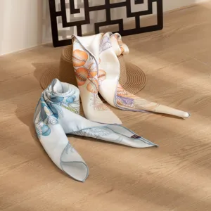 Elegant mulberry silk scarf for women, luxury botanical print long twilly scarf for daily wear and gift.