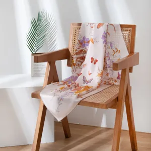 Elegant mulberry silk square scarf featuring beautiful floral and butterfly print designs for women.