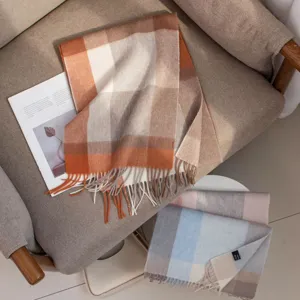 Écharpe à franges en laine à carreaux pour femmes automne coréen chaud doux confortable