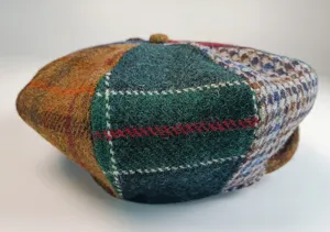 Harris style patchwork wool tweed newsboy cap detail, British winter vintage flat hat for women.