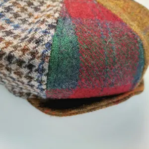 Vintage British patchwork wool beret cap, autumn winter warm tweed hat for women.