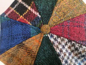 Colorful patchwork wool beret hat, vintage tweed plaid winter cap for women stylish UK style.