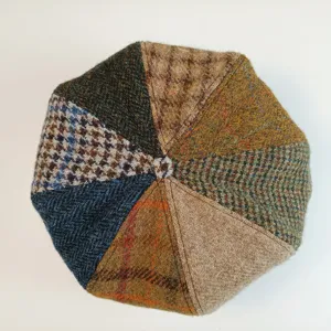 Women wool tweed patchwork flat cap, vintage British style autumn winter newsboy beret hat.