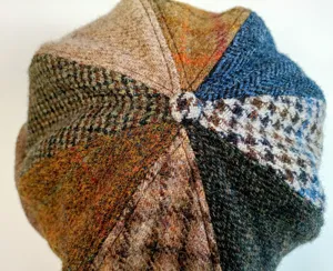 Women's autumn winter wool tweed patchwork beret hat stylish British style detail view