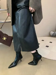 Botines de mujer punta afilada tacón alto moda otoño invierno elegantes tacón fino detalle