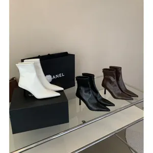 Botines de Tacón Alto Stiletto Vintage Francés para Mujer Punta Puntiaguda Cremallera Trasera Cuero Sintético