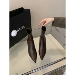 Botines de mujer con punta afilada y tacón alto elegantes de cuero para otoño invierno