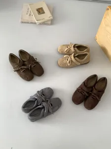 Women's french lace-up casual flat shoes stylish suede mesh footwear comfortable daily wear