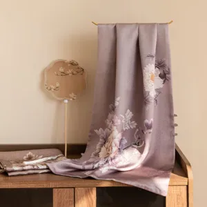 Mulberry silk scarf elegant floral shawl with buckle retro Chinese style womens gift