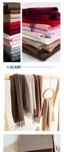 Classic solid color wool scarf for winter, soft warm cashmere feel neck wrap, elegant style.