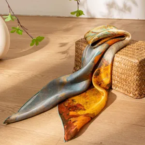 Luxury abstract art print silk scarf women elegant mulberry silk shawl neck wrap accessory