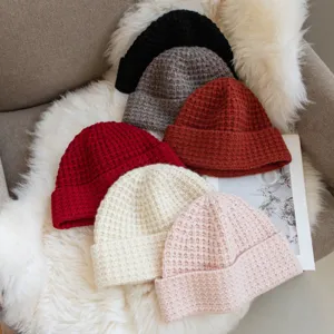 Korean style grid elastic knit beanie winter warm cozy couple woolen hat fashion apparel