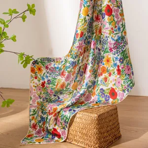 High-end mulberry silk floral scarf elegant women neck wrap fashionable botanical shawl gift