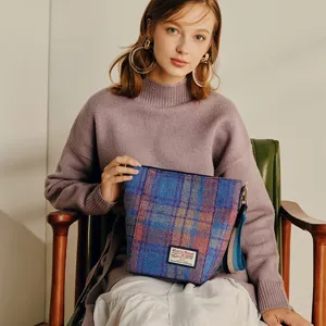 Herfst winter nieuwe blauwe ruit tweed tote schoudertas dames elegante klassieke stijl