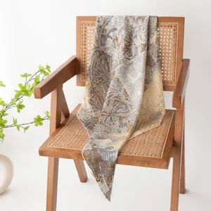 Luxury mulberry silk scarf with tropical jungle botanical print for women, elegant shawl.
