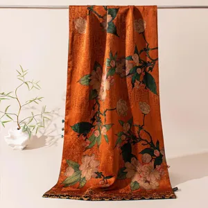 Echarpe foulard en soie Xiangyunsha jacquard double face style chinois elegante longue.