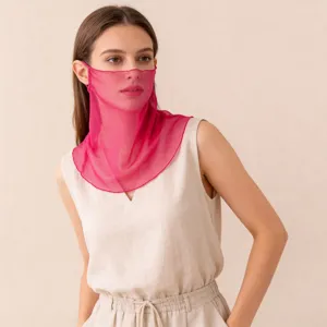 Mujer Seda Protección Solar Mascarilla Bufanda Verano Transpirable Anti UV Ligera Cubierta de Cuello Color Sólido Moda Exterior