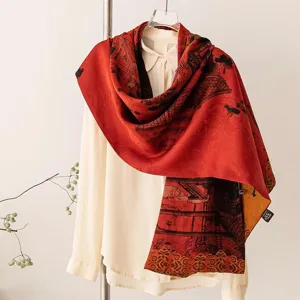 Écharpe en soie Xiangyunsha double couche luxueuse avec magnifique motif jacquard chinois.