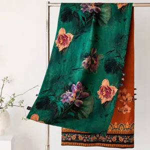 Écharpe en Soie pour Femmes Jacquard Double Face Style Chinois Châle Élégant Enveloppant avec Boucle Soie Mûrier Lourde