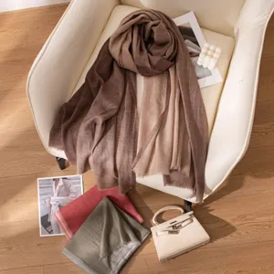 Gradient brown wool scarf thin summer shawl elegant unisex lightweight breathable neck wrap