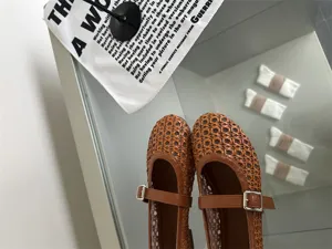 Scarpe basse Mary Jane tessute marroni donna cave traspiranti scarpe casual nuove