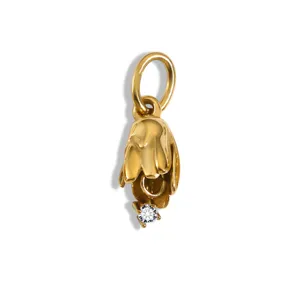 Goldfarbenes Glockenblumen-Anhänger Detail, glänzender Kristall Charm für DIY handgemachten Schmuck.