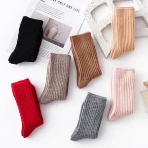 Women's thick wool socks autumn winter solid color thermal mid tube slouch socks ribbed knit