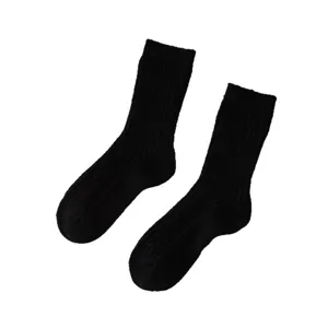 Classic black women thermal wool mid tube socks, thick warm winter knit casual daily hosiery.
