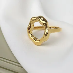 Geometrische RVS Ring 18K Verguld Niche Ontwerp Mode Vinger Sieraden Detail Weergave