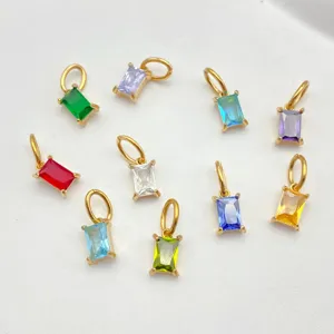 Stainless steel colorful square zircon charms DIY gold plated birthstone pendant accessories