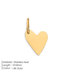 Stainless steel heart pendant 10x8mm 14K gold color DIY jewelry making accessories.