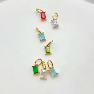 Detailed view of colorful rectangular cubic zirconia gold plated DIY pendant accessories.