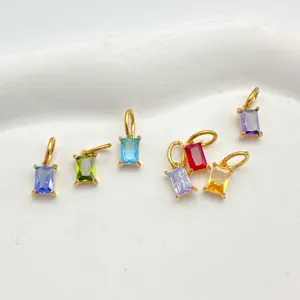 Colorful rectangular cubic zirconia gold plated charms for jewelry DIY accessories detail