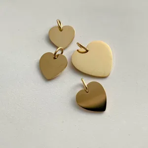 Gold heart pendant charms for DIY jewelry making, stainless steel blank stamping tags set.